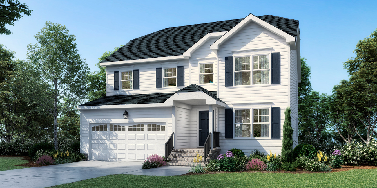Digital rendering of an
                exterior view of a single-family home