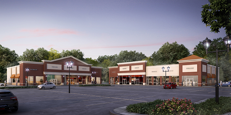 Digital rendering of a commercial shopping plaza