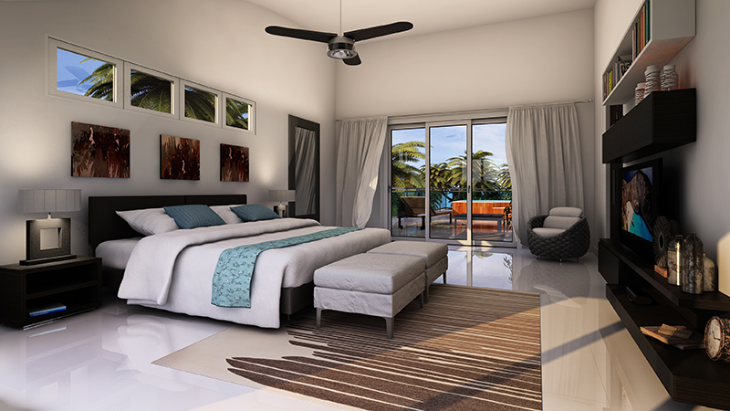 Digital
                    rendering of the interior of a modern-looking
                    bedroom