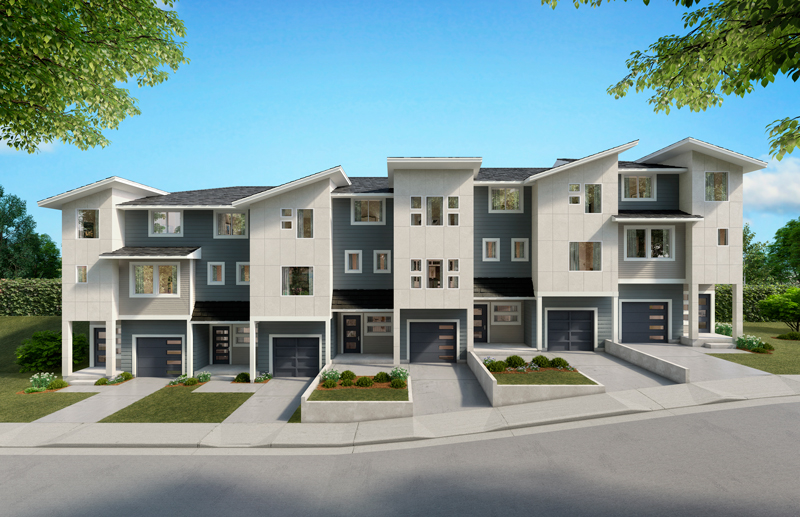 Digital rendering of the exterior of a
                    multi-family 5-plex home