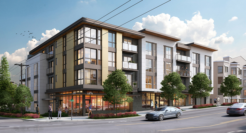 Digital rendering of the exterior of a
                    multi-family apartment complex
