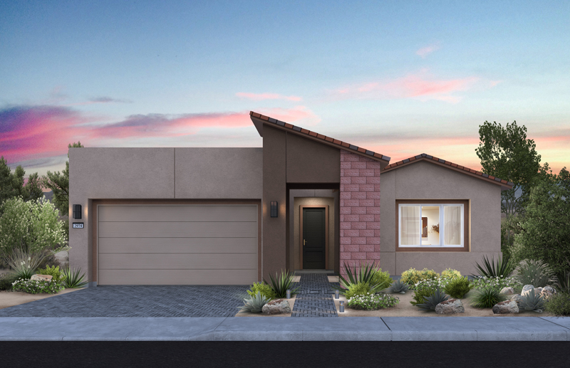 Digital
                    rendering of the exterior of a single-family home at
                    dusk