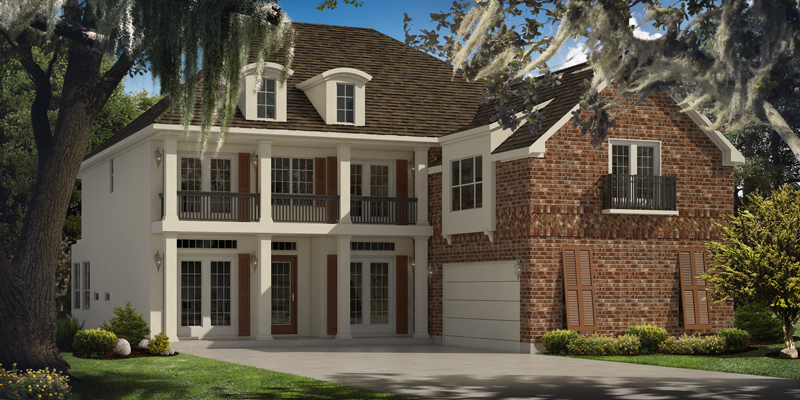 Digital rendering of the exterior of a
                    single-family home
