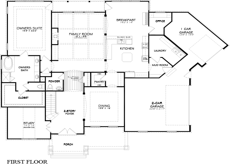 Black & white floorplan showing the first floor of the house