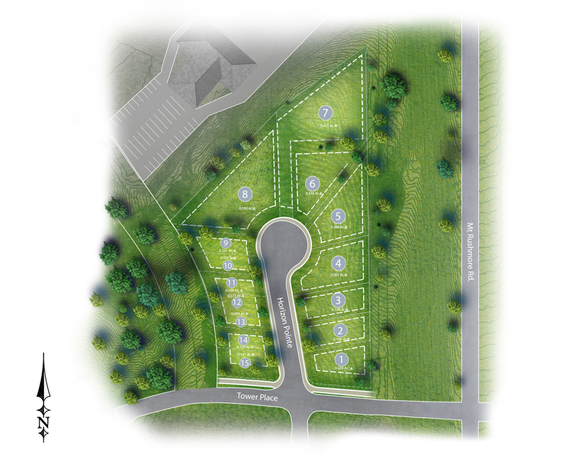 Digital site plan rendering of a the lots in a new subdivision